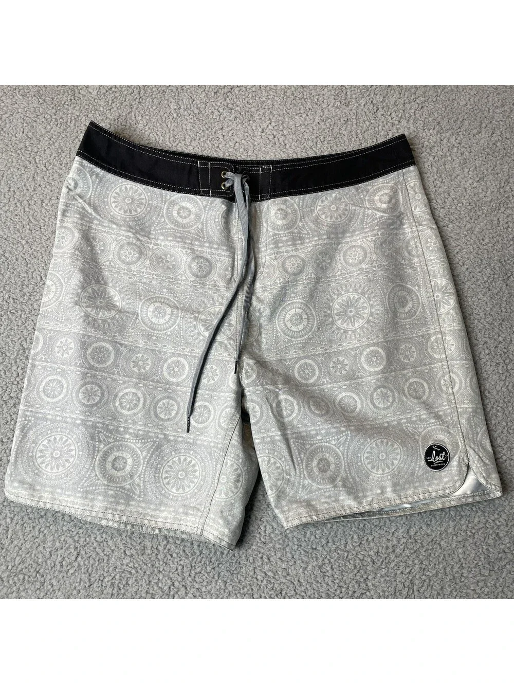 Lost Enterprises Mens 38 Board Shorts Geometric Floral Allover Print Swim Trunks